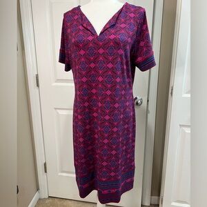 Wine and navy abstract 90’s print dress with contrast hem by Magnolia Grace L